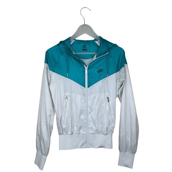 Nike Windrunner Jacket Light Windbreaker White & Turquoise Size XS - Picture 12 of 13